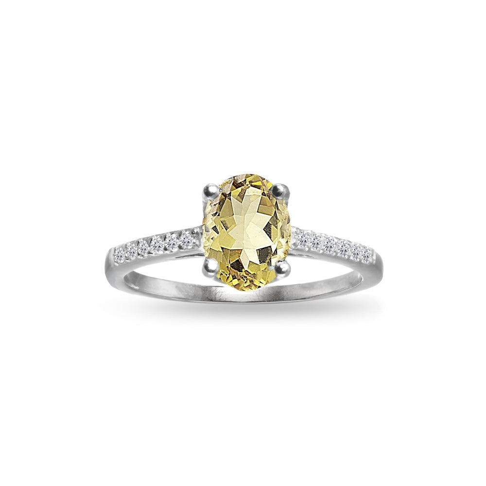 Sterling Silver Citrine and White Topaz Oval Crown Ring,
