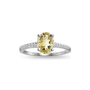 Sterling Silver Citrine and White Topaz Oval Crown Ring,