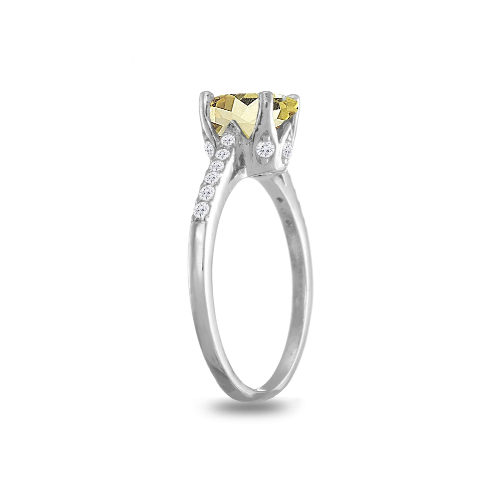 Sterling Silver Citrine and White Topaz Oval Crown Ring,-3
