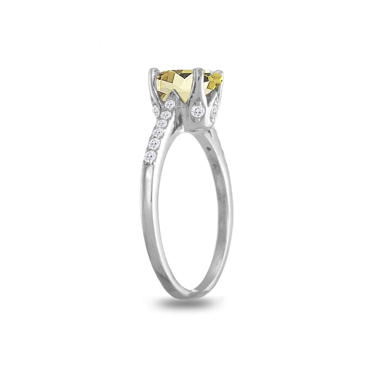 Sterling Silver Citrine and White Topaz Oval Crown Ring,