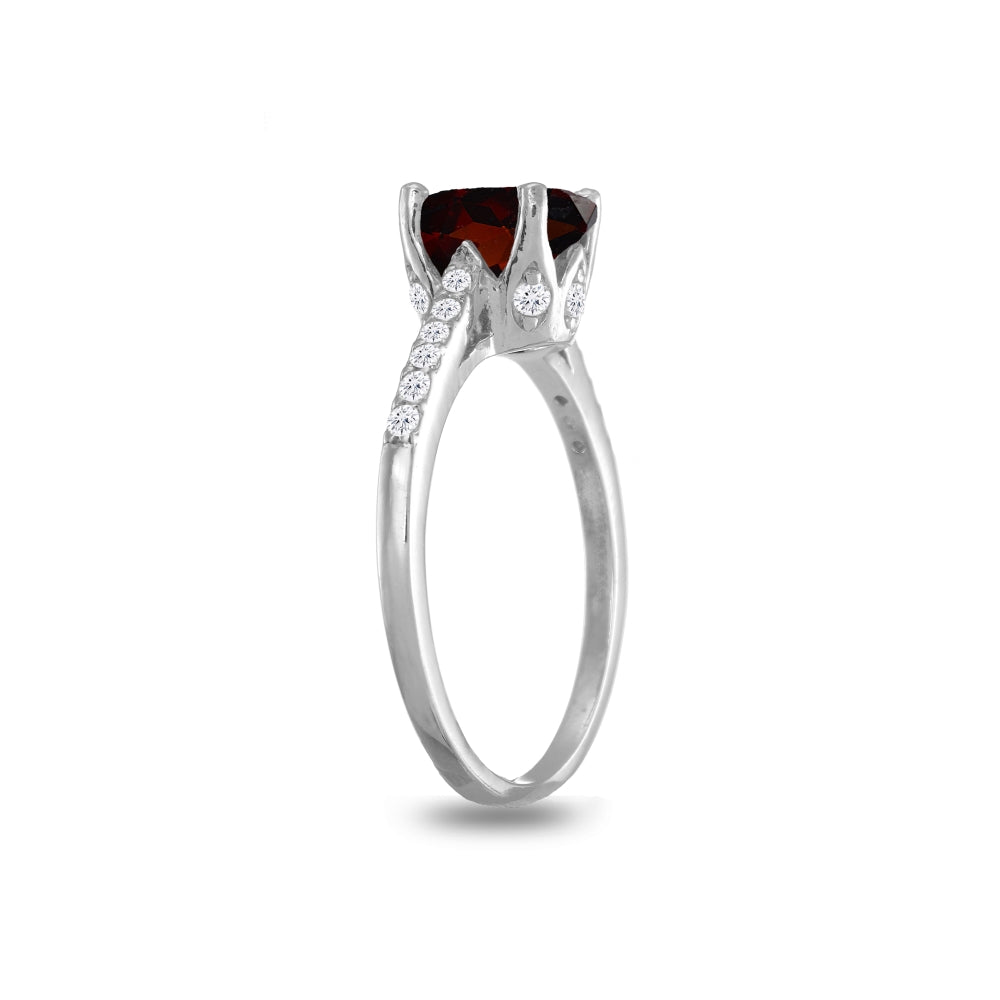 Sterling Silver Garnet and White Topaz Oval Crown Ring-3
