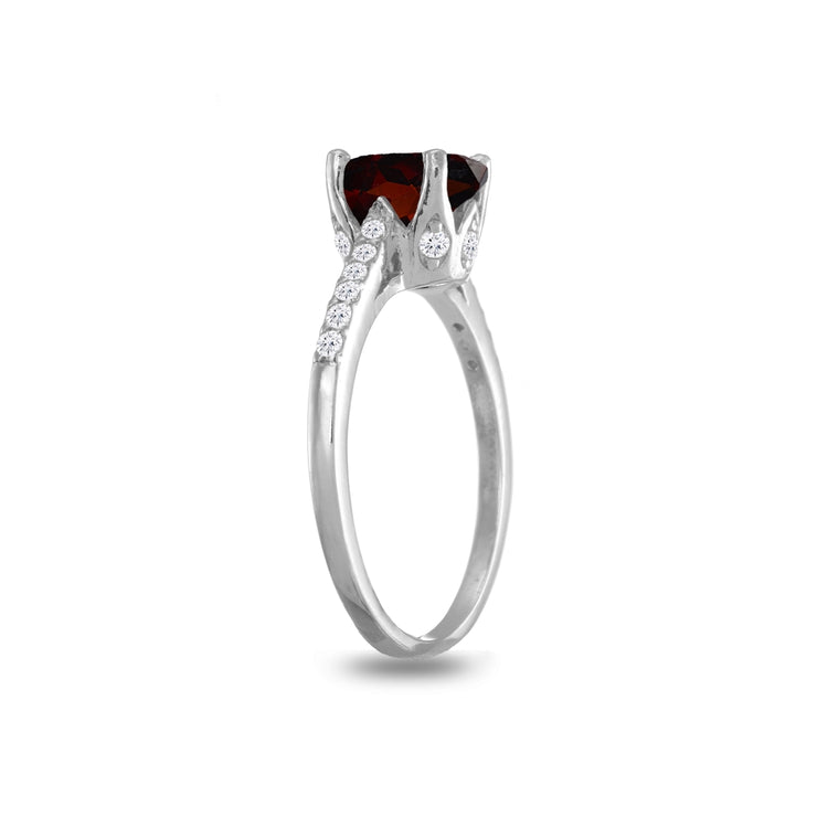 Sterling Silver Garnet and White Topaz Oval Crown Ring