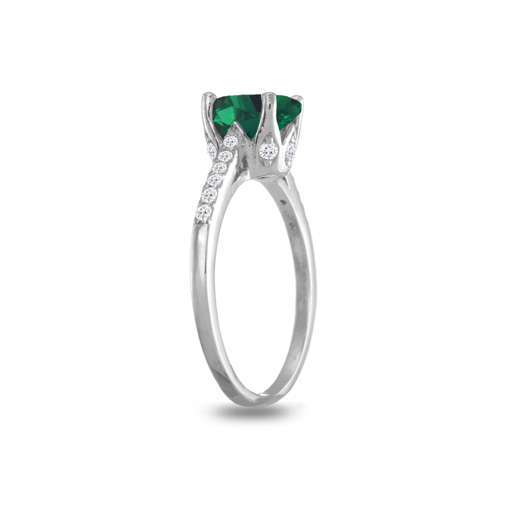 Sterling Silver Simulated Emerald and White Topaz Oval Crown Ring, Size 5-3