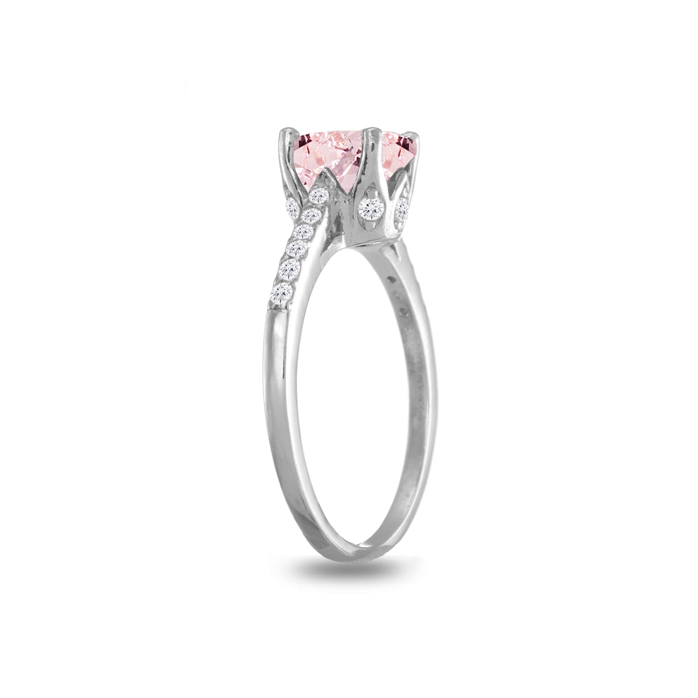 Sterling Silver Created Morganite and White Topaz Oval Crown Ring-3