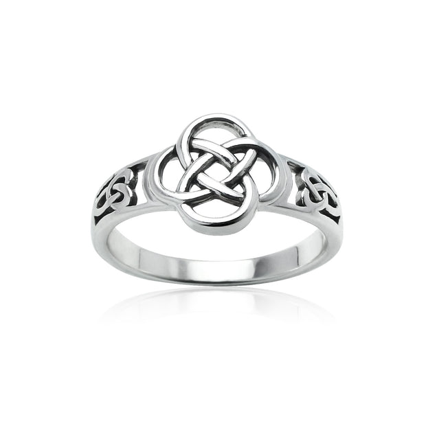 Sterling Silver Oxidized Love Knot Flower Ring,