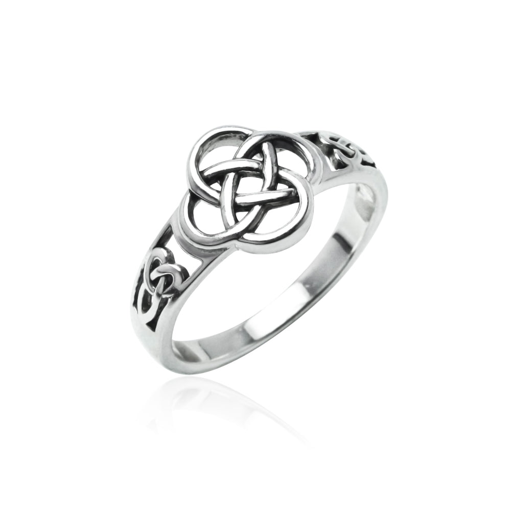 Sterling Silver Oxidized Love Knot Flower Ring,-2