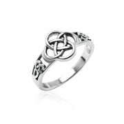 Sterling Silver Oxidized Love Knot Flower Ring,