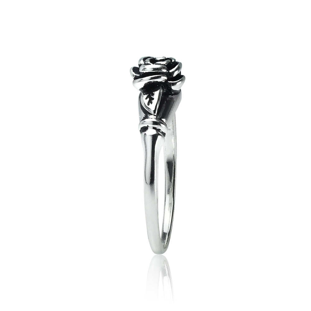 Sterling Silver Oxidized Flower Rose Ring,-3