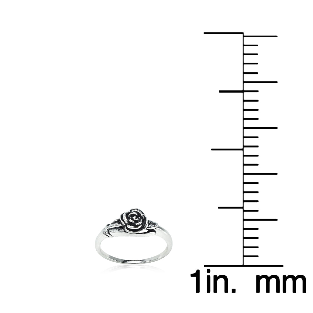 Sterling Silver Oxidized Flower Rose Ring,-4