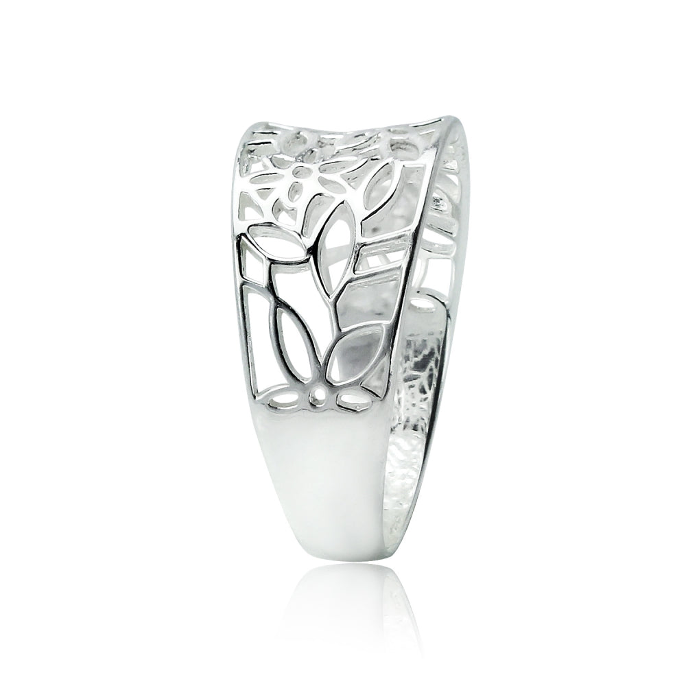Sterling Silver Polished Filigree Flower Ring,-3