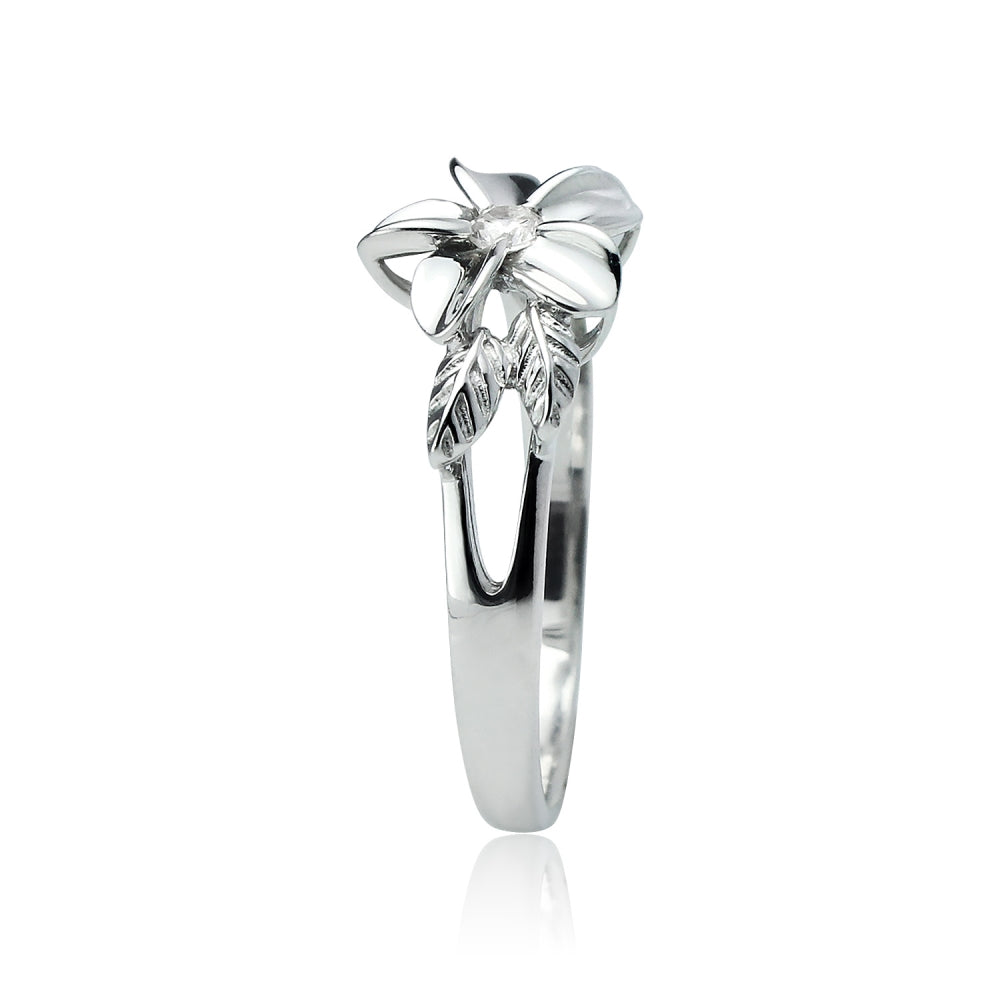 Sterling Silver Cubic Zirconia Petal Flower Ring,-2