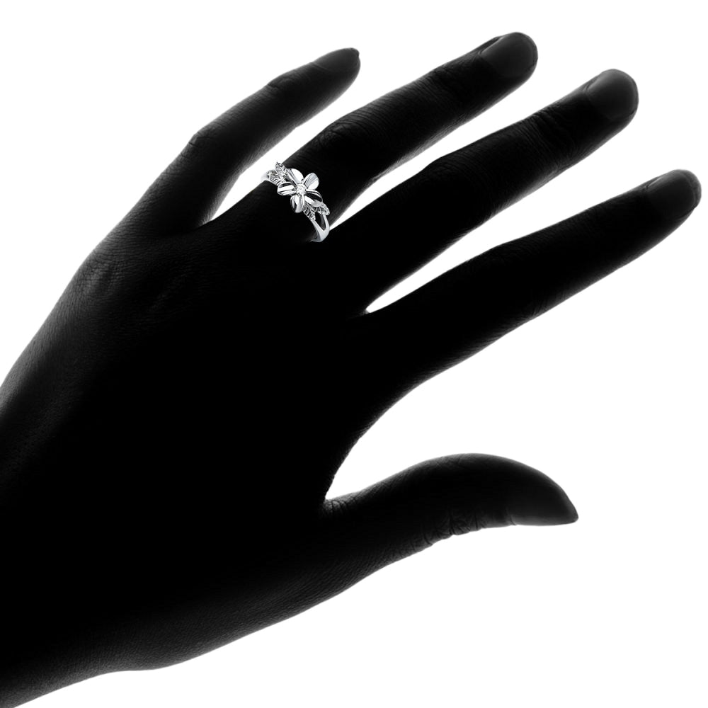 Sterling Silver Cubic Zirconia Petal Flower Ring,-3