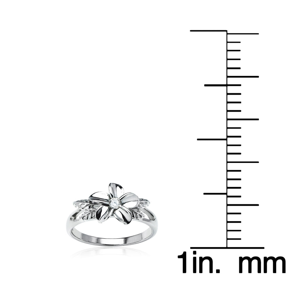 Sterling Silver Cubic Zirconia Petal Flower Ring,-4