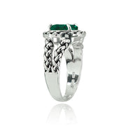 Sterling Silver Simulated Emerald Pear-Cut Oxidized Rope Split Shank Ring, Size 7