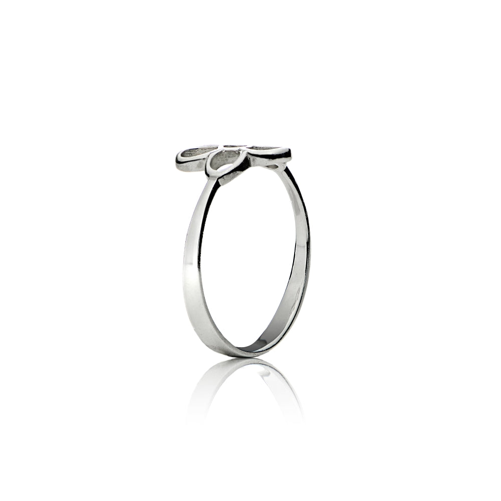 Sterling Silver High Polished Plain Simple Hollow Cutout Flower Ring,-2