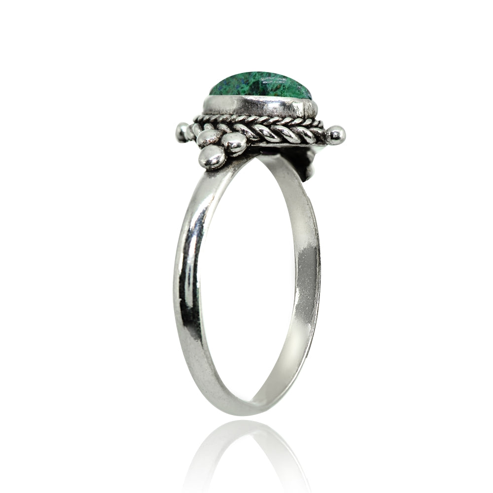 Sterling Silver Created Azurite Oval Bali Bead Twist Rope Ring,-2