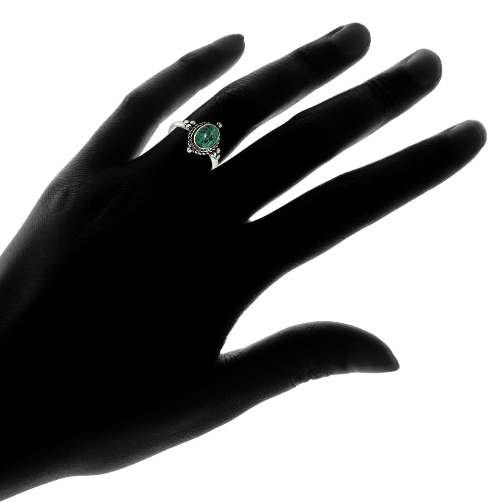 Sterling Silver Created Azurite Oval Bali Bead Twist Rope Ring,-3