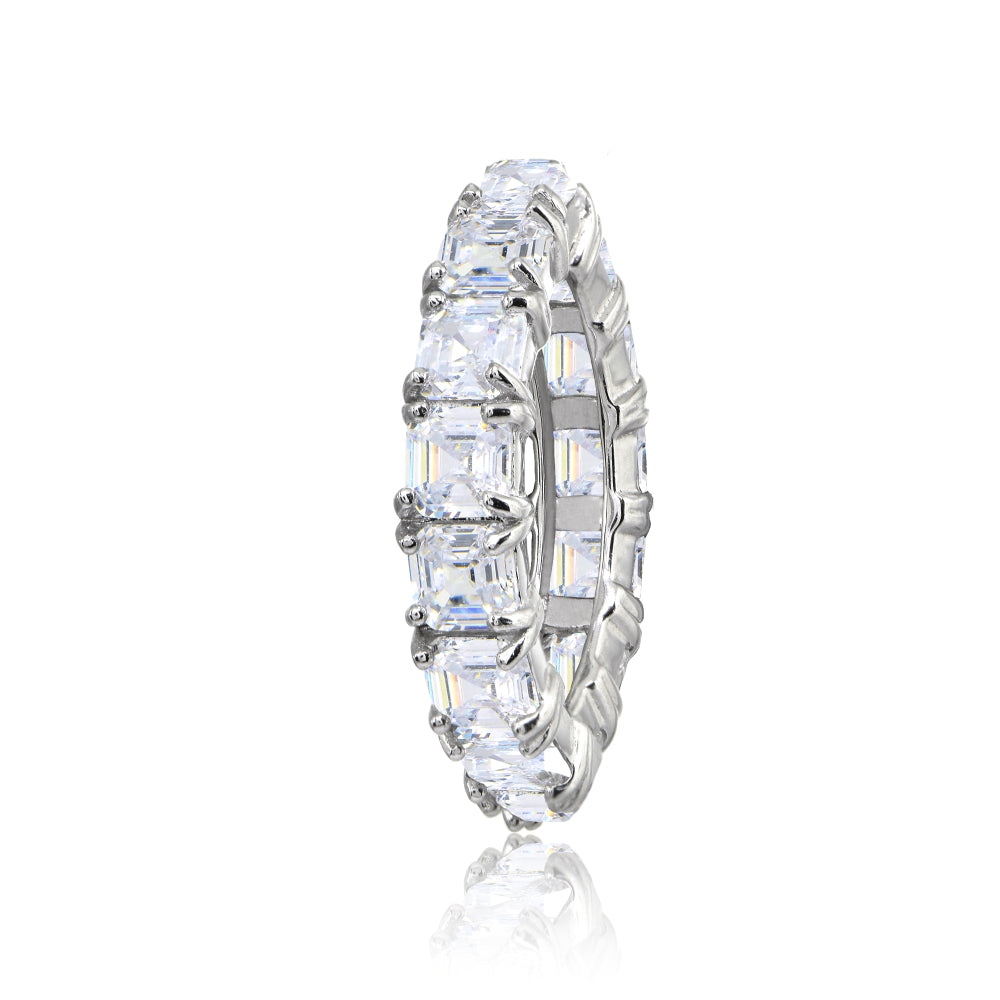 Sterling Silver Cubic Zirconia 4mm Octagon Asscher-Cut Anniversary Eternity Band Ring,-2