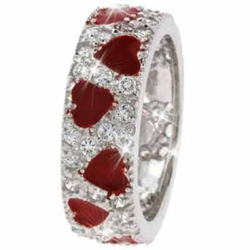 Sterling Silver Red Enamel & CZ Ring