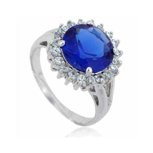 Sterling Silver Round Tanzanite CZ & Clear CZ Ring-2