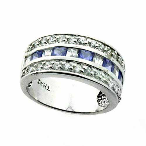 Sterling Silver Tanzanite CZ Vintage Created Diamond CZ Band Ring
