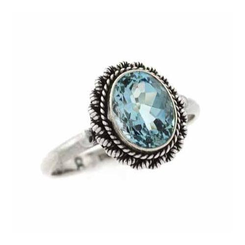 Sterling Silver Oval Blue Topaz Vintage Solitaire Ring
