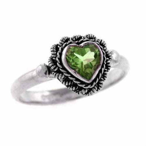Sterling Silver Genuine Peridot Heart Ring