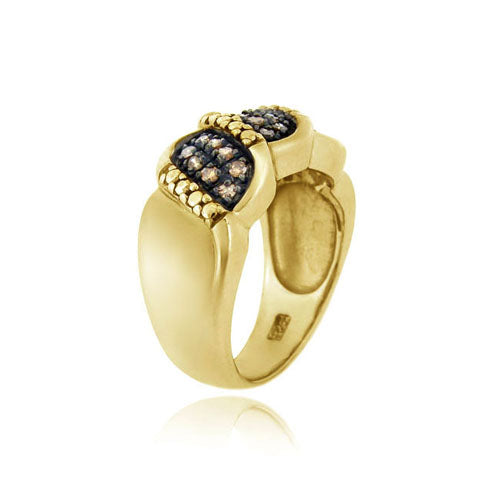 1K Gold over Sterling Silver 1/4 ct. tdw Champagne Diamond S Design Ring-2