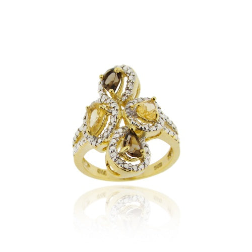 1K Gold over Sterling Silver Multi Gemstone & Diamond Accent Cocktail Ring