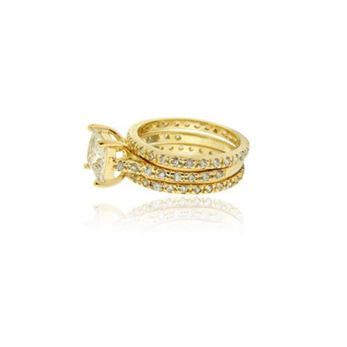1K Gold over Sterling Silver Square CZ Wedding Engagement Ring Set-2