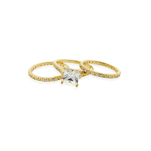 1K Gold over Sterling Silver Square CZ Wedding Engagement Ring Set-3