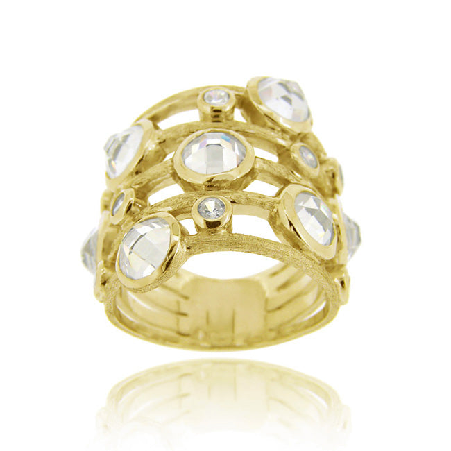 1K Gold over Sterling Silver CZ Brushed Ring