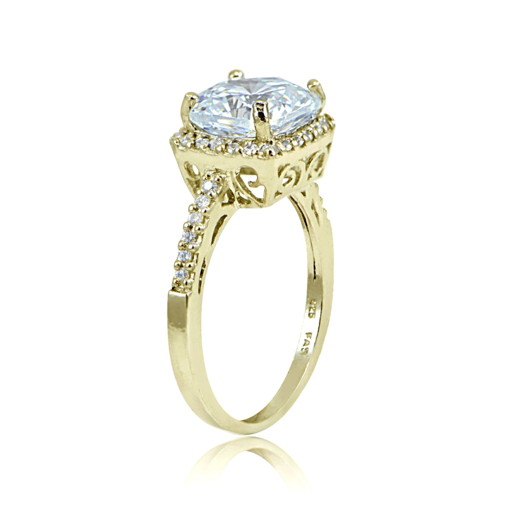 Gold Tone over Sterling Silver Cubic Zirconia Cushion-cut Bridal Halo Engagement Ring-2