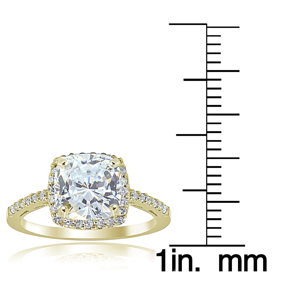 Gold Tone over Sterling Silver Cubic Zirconia Cushion-cut Bridal Halo Engagement Ring-3