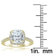 Gold Tone over Sterling Silver Cubic Zirconia Cushion-cut Bridal Halo Engagement Ring