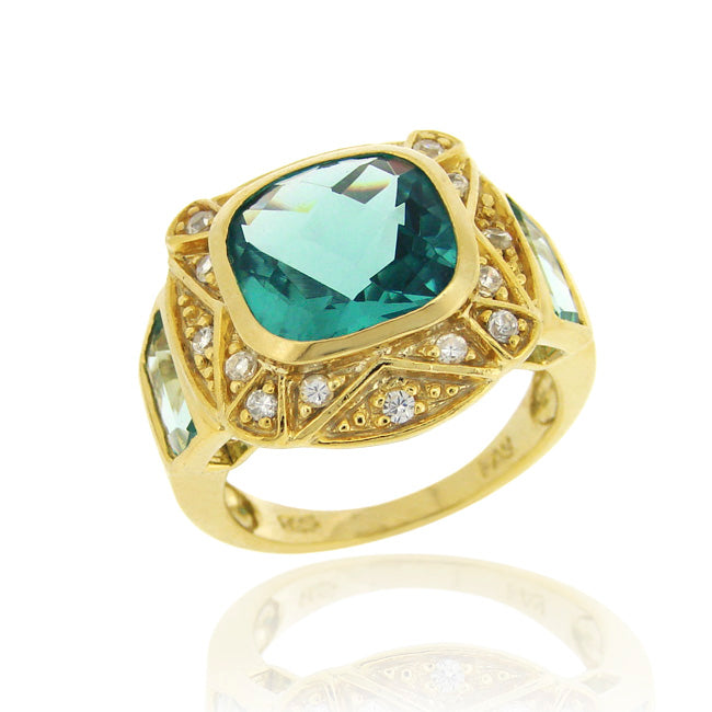 1K Gold over Sterling Silver .2ct Caribbean Mist CZ Square Fashion Ring