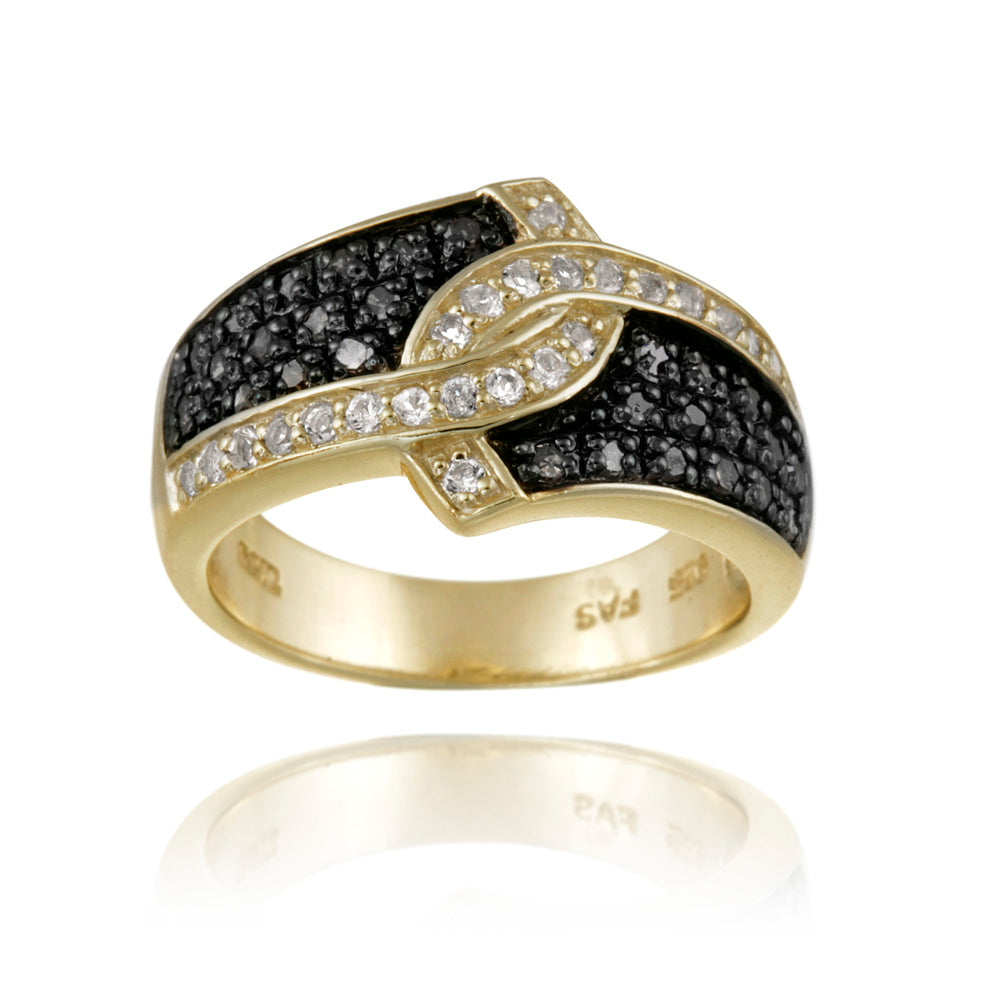1K Gold over Silver 1/3ct Black Diamond & White Topaz Ring