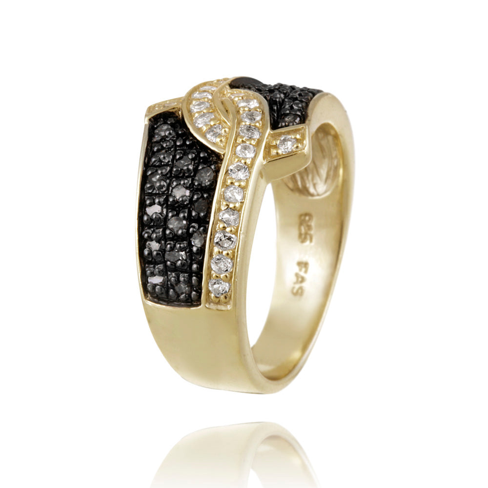1K Gold over Silver 1/3ct Black Diamond & White Topaz Ring-2