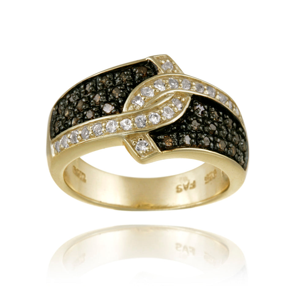 1K Gold over Silver 1/3ct Champagne Diamond & White Topaz Ring