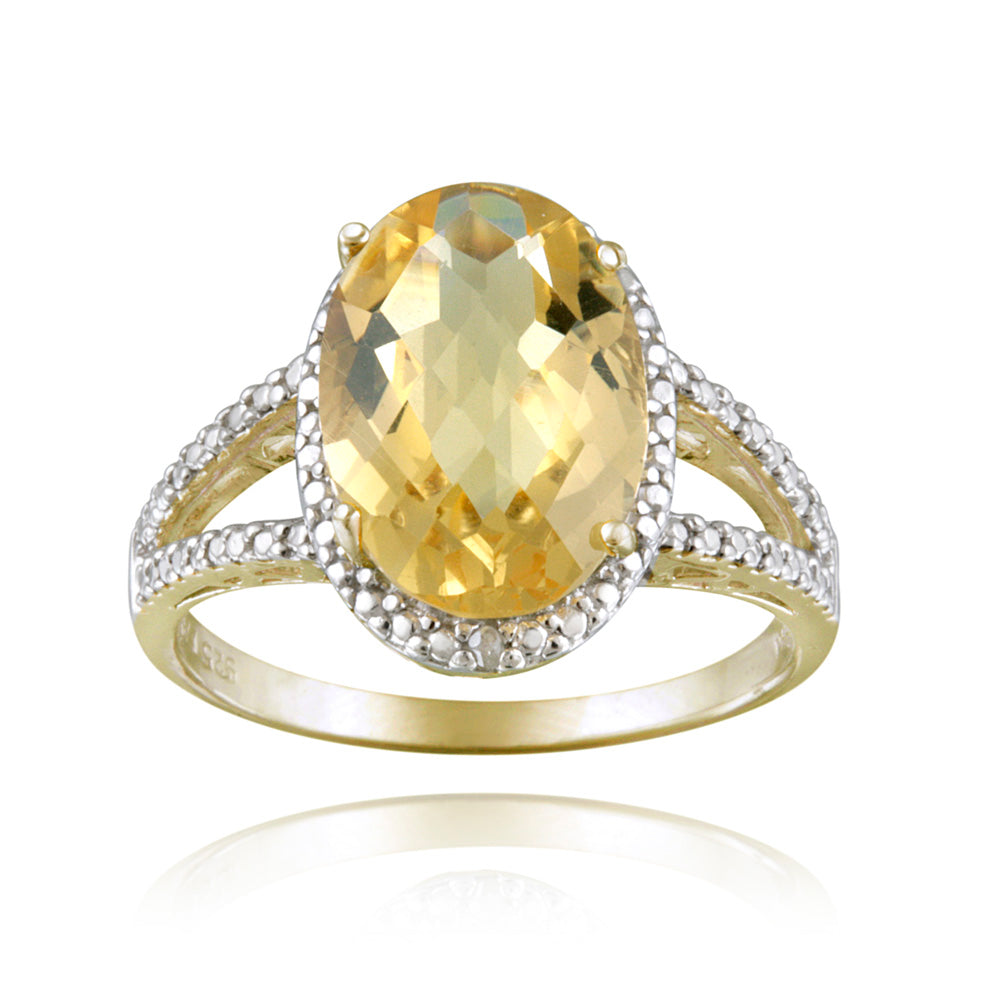 Sterling Silver 4ct Citrine & Diamond Accent Oval Ring