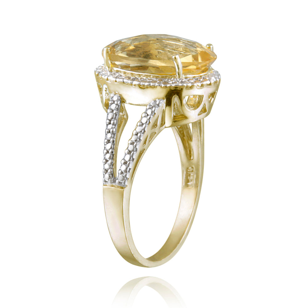 Sterling Silver 4ct Citrine & Diamond Accent Oval Ring-2