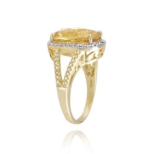 1K Gold over Sterling Silver .1ct Citrine & Diamond Accent Cushion Cut Ring-2