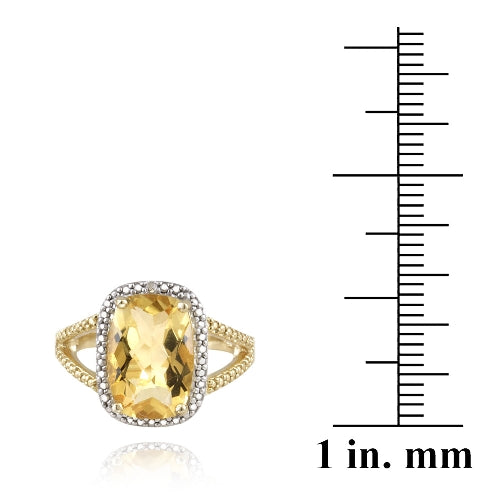 1K Gold over Sterling Silver .1ct Citrine & Diamond Accent Cushion Cut Ring-3