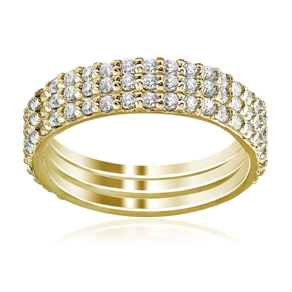 Gold Tone over Sterling Silver Cubic Zirconia Eternity Stackable Wedding Bands Ring 3pc Set