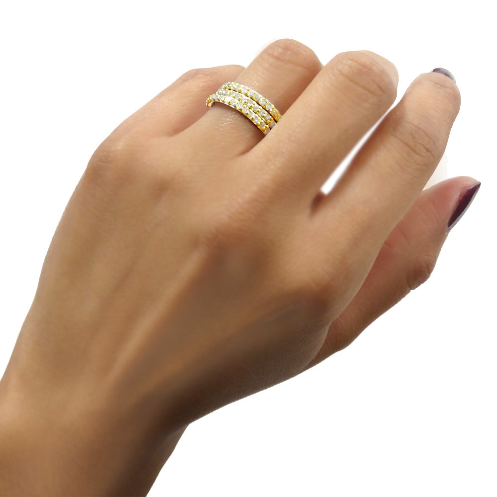 Gold Tone over Sterling Silver Cubic Zirconia Eternity Stackable Wedding Bands Ring 3pc Set-2
