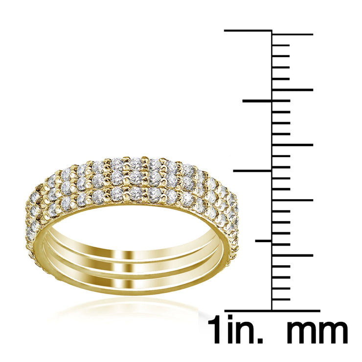 Gold Tone over Sterling Silver Cubic Zirconia Eternity Stackable Wedding Bands Ring 3pc Set