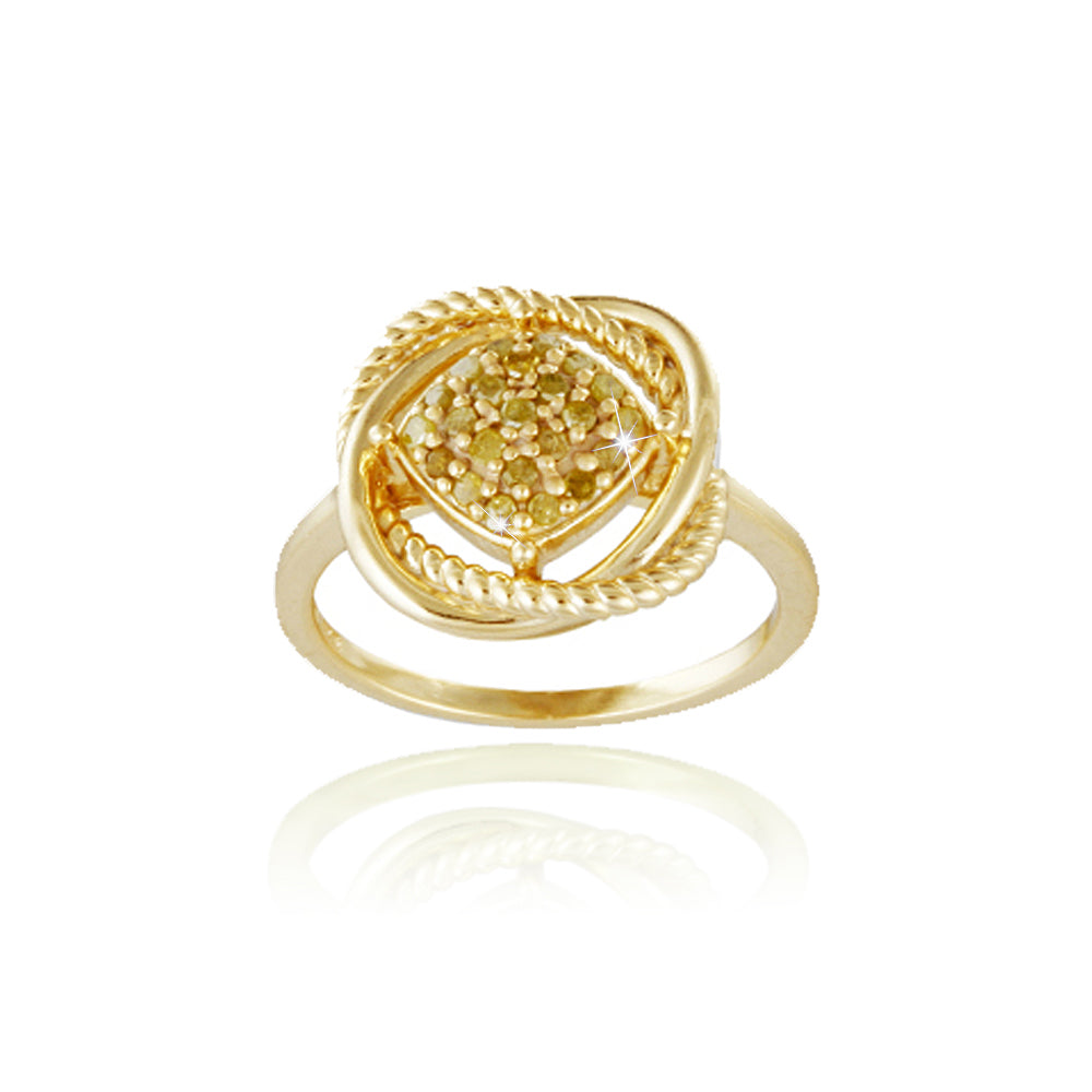 1K Gold over Sterling Silver 1/4ct Yellow Diamond Love Knot Ring