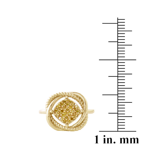 1K Gold over Sterling Silver 1/4ct Yellow Diamond Love Knot Ring