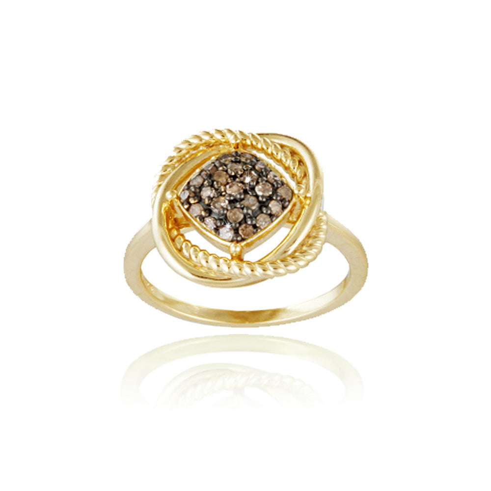 1K Gold over Sterling Silver 1/4ct Champagne Diamond Love Knot Ring