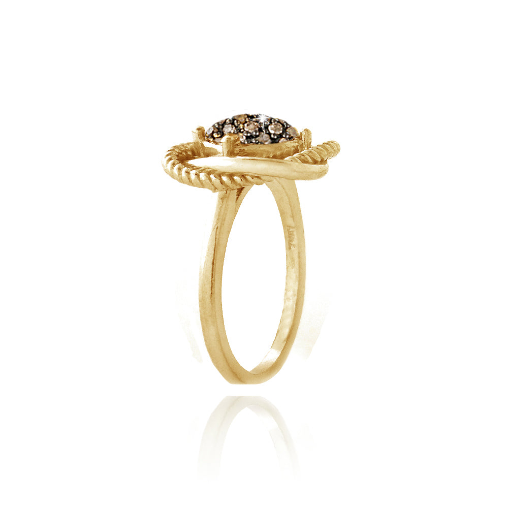 1K Gold over Sterling Silver 1/4ct Champagne Diamond Love Knot Ring-2